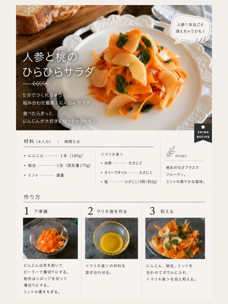 保存におすすめ！人参と桃のひらひらサラダレシピカード